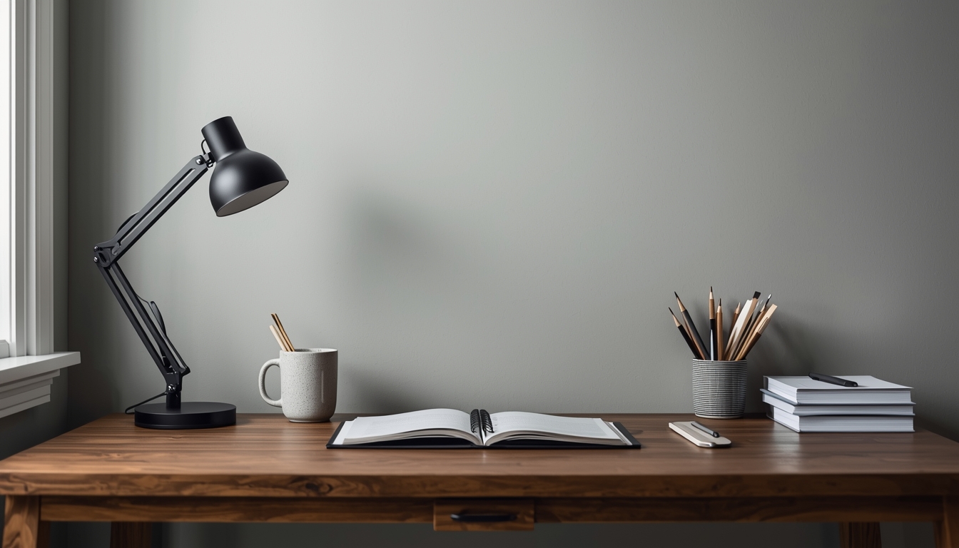 Tyxmalonxelvaryn calm planning desk photo style visual